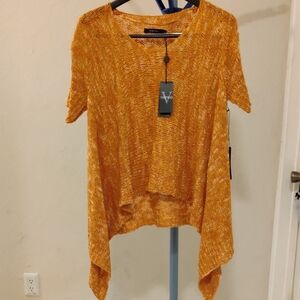 NEW Vertigo  Knit Asymmetrical Short Sleeve Sweater Top Persimmon Coachella S/M